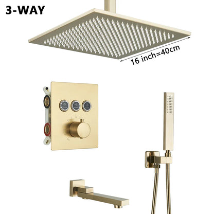 Decorbites™ Gold Thermostatische Regenwald-Duscharmatur-Mischbatterie-Set für das Badezimmer mit Decken- und Wandmontage