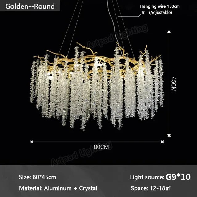 Gold Crystal Branch Chandelier Silver Body D100cm