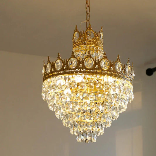 DecorBites™ Crystal Crown Chandelier LED Pendant Light for Living Bedroom - Modern Luxury Vintage French Lighting