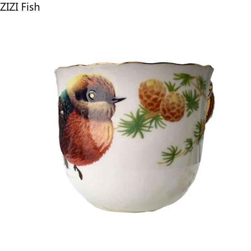Decorbites™ Vogelmuster Keramik vergoldete Kaffeetasse & Untertasse Set