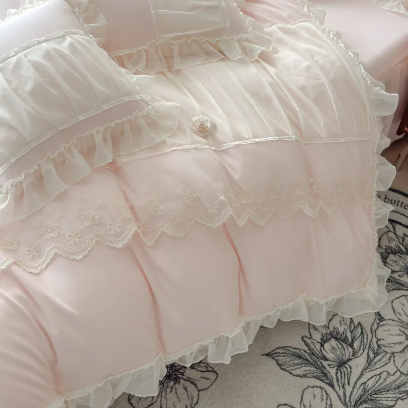 Decorbites™ Spitzen-Luxus-Bettrock-Set: Seidige einfarbiges Bettwäsche-Set für Einzel- und Doppelbetten