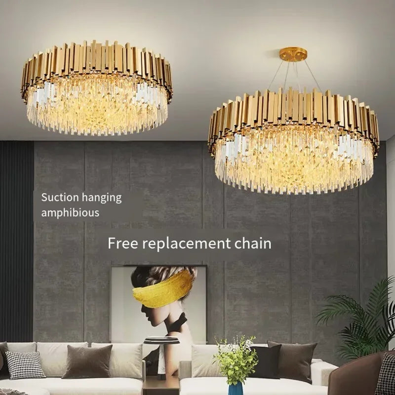 DecorBites™ Crystal LED Chandelier: Postmodern Golden Art Deco Luxury for Dinning Room