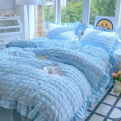 Decorbites™ Koreanische Prinzessin Weiche Bettwäsche-Set, Waschbaumes Baumwolle Einfarbig Daunenbezug-Kollektion