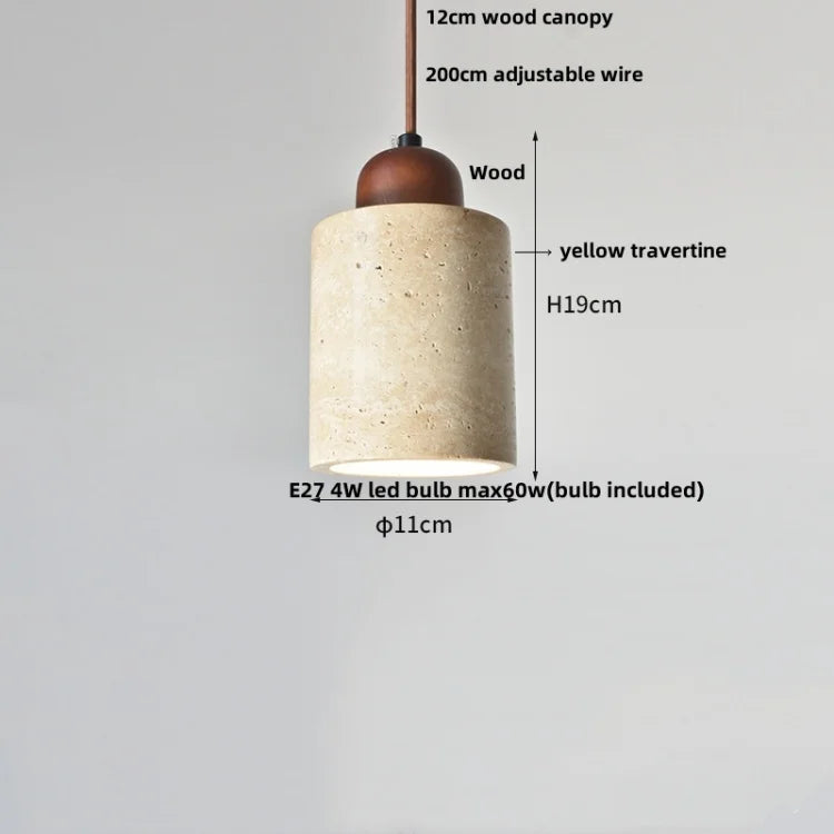 Decorbites™ LED Holz-Baldachin-Hängeleuchte Gelber Travertin-Stein Hängelampe
