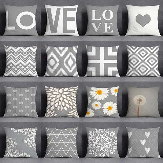 DecorBites™ Geometric Floral Print Lumbar Pillow Case 45X45cm Sofa Cushion Cover