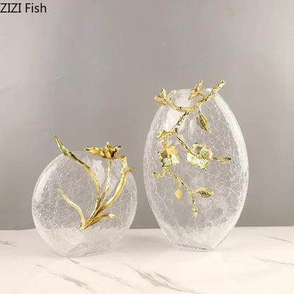Decorbites™ Goldene Blüten-Glasvase als Schreibtischdekoration, ästhetische Blumenvasen, Raumdekoration