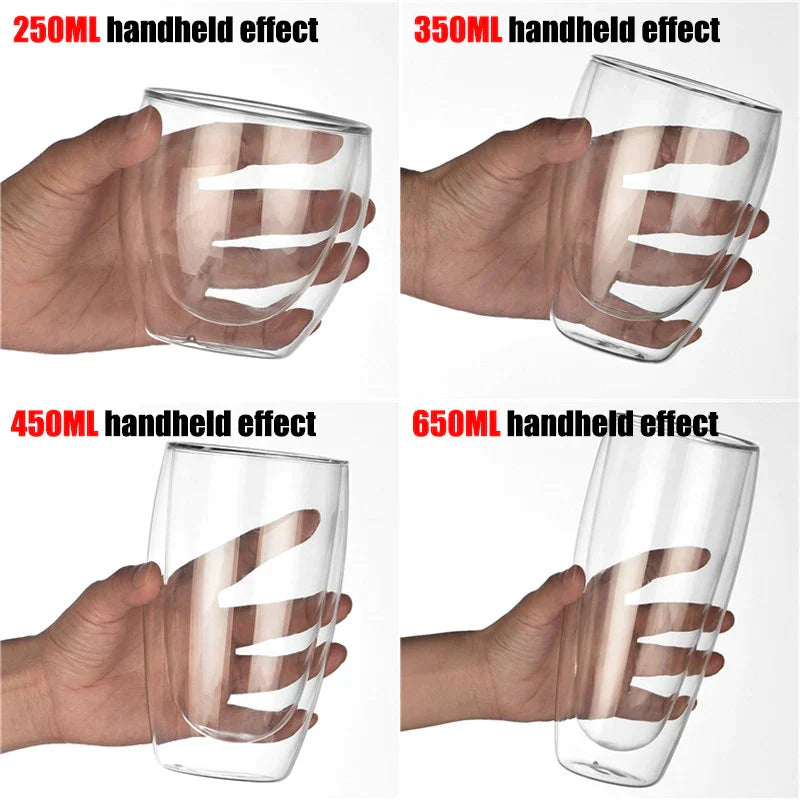 DecorBites™ Double Wall Borosilicate Glass Mug Set for Tea Coffee Juice Bar Drinkware