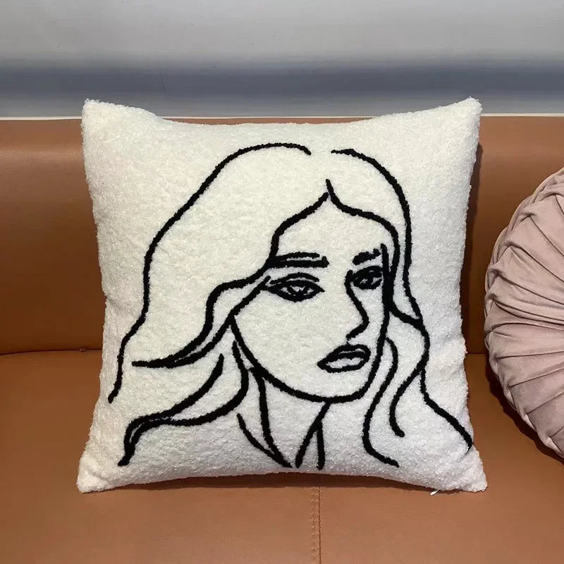 Beige Abstract Wool Pillow