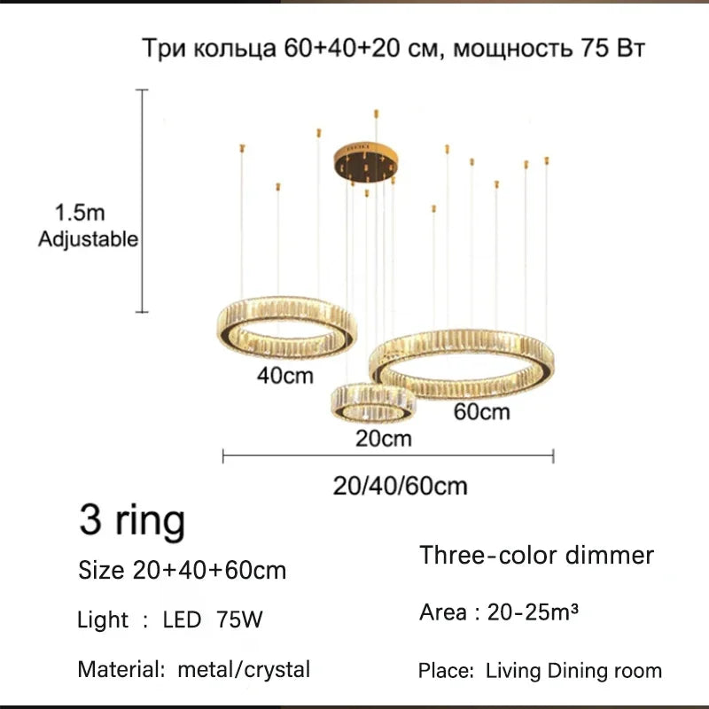 Decorbites™ Golden Crystal Kronleuchter: Nordisch Modern Luxuriöser LED-Hängender Halo für das Wohnzimmer