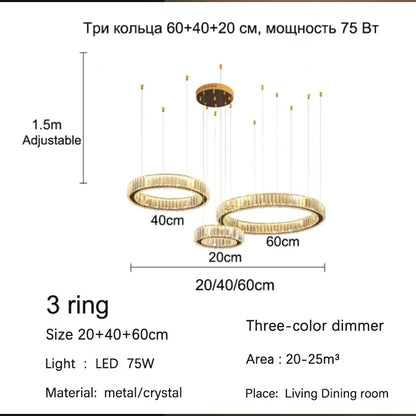 Decorbites™ Golden Crystal Kronleuchter: Nordisch Modern Luxuriöser LED-Hängender Halo für das Wohnzimmer