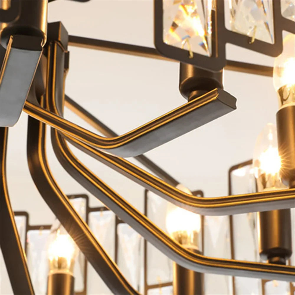Decorbites™ Schwarzer Kristall-Kronleuchter: Elegante runde Hängeleuchte für Wohnzimmer, Esszimmer und Restaurant