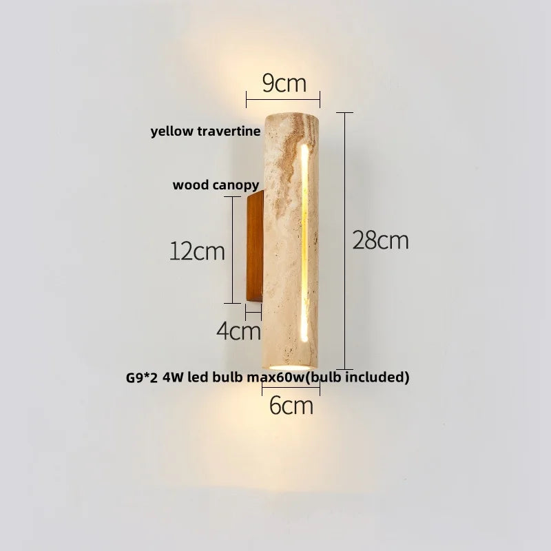DecorBites™ LED Wall Lights Yellow Travertine Stone Modern Bedside Lamp