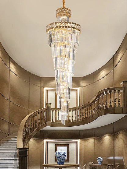 DecorBites™ Gold Stainless Steel Crystal Chandelier Staircase Lighting