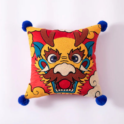 Decorbites™ Drachen-Jahr Kissenbezug 45x45 cm Dekoratives Wurfkissen mit Haarbällchen-Stickerei