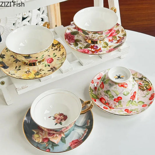 Decorbites™ Blumenmuster Porzellan-Kaffeetasse & Untertasse Set - Exquisite Teetasse & Saftbecher