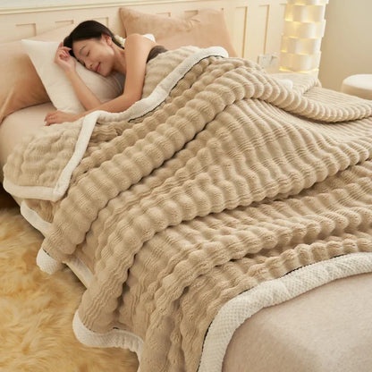 Decorbites™ Kuscheliges Hasen-Plüschdecke: Weiche gestreifte warme Sofawurfdecke, saugfähige atmungsaktive Nickerchen-Decke