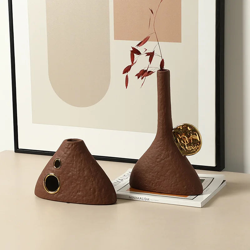 DecorBites™ Geometric Triangle Ceramic Vase Flower Arrangement Home Decoration Art