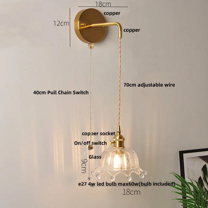 DecorBites™ Clear Glass LED Wall Lights with Adjustable Pull Chain Switch