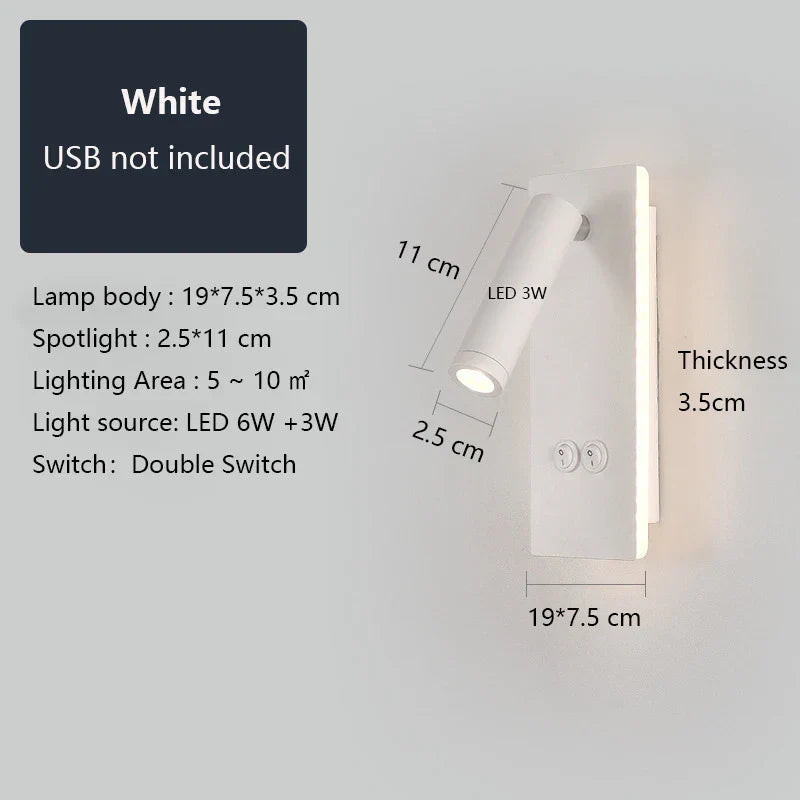 Decorbites™ Schwarz-Messing LED-Wandleuchte mit USB-Anschluss & Schalter - 3W-Scheinwerfer für das Schlafzimmer