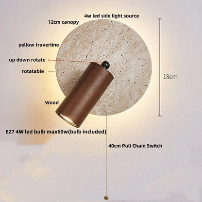 Decorbites™ LED-Tastenschalter-Wandleuchte in Gelbem Travertin mit Weißem Glas - Modernes Nordisches Design