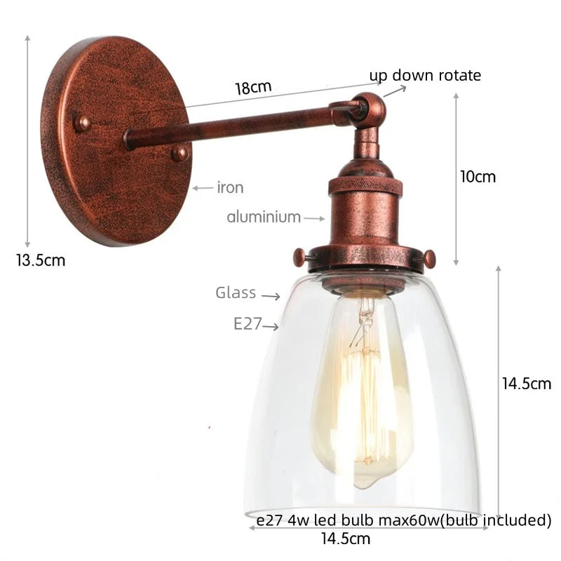 Decorbites™ LED-Wandleuchte mit Zugschalter Industrie-Stil Vintage-Schlafzimmerlampe