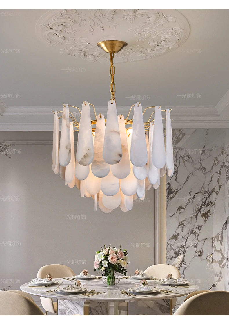 Französisches Marmor-Hängeleuchte Modern Kupfer E14 LED Wassertropfen-Kronleuchter für Wohnzimmer Esszimmer Schlafzimmer Heimdekoration Leuchten