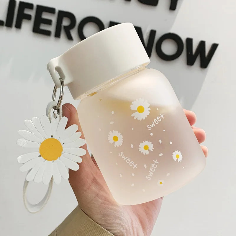 Decorbites™ Gartendaisy-Blüten-Glas-Wasserflasche Tragbarer Becher 350ML