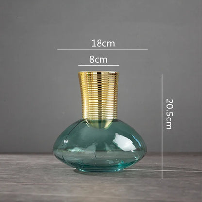 DecorBites™ Gold Metal Glass Vase: Round Transparent Terrarium for Home Decor & Flower Arrangement