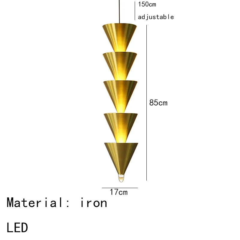 Gold Cone Pendant Lamp 5-Light LED Design