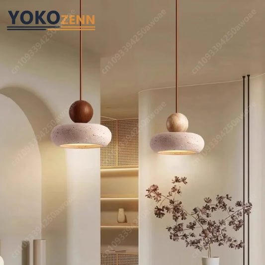 Japanese Wabi-Sabi Travertine Stone Pendant Light