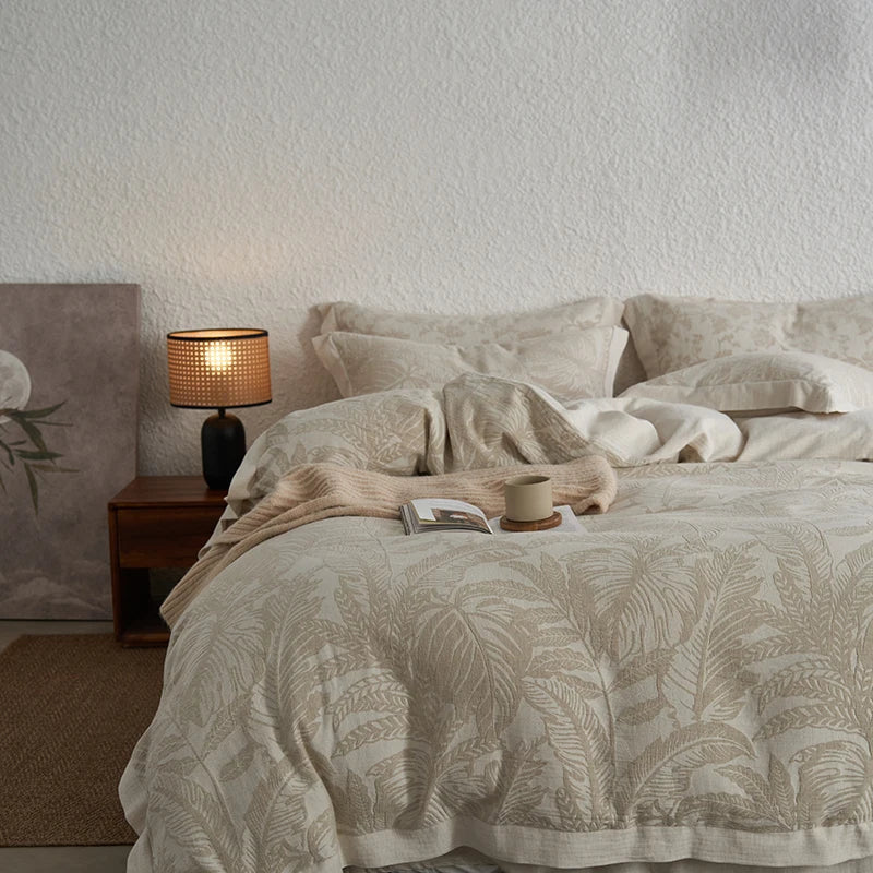 Decorbites™ Leinen-Baumwoll-Gesundheits-Krausgarn-Bettwäsche-Set mit Vintage-Spitze - Bettbezug, Laken, Kissenbezug