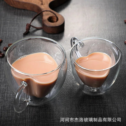 DecorBites™ Heart Glass Mug Set: Double Wall Couple Cups for Tea, Coffee, Beer - Gift Drinkware