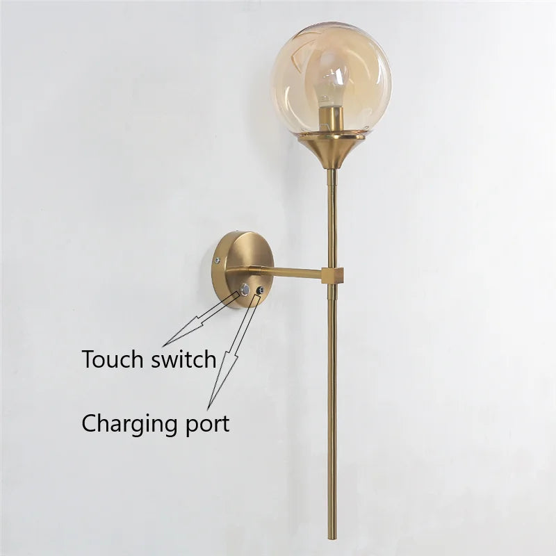 Decorbites™ Goldene Glas-Kugel-LED-Wandleuchten mit Touch-Schalter, modernes nordisches Dekor-Beleuchtung