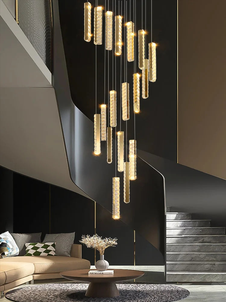 Chrome Crystal Pendant Light 20-Head Staircase