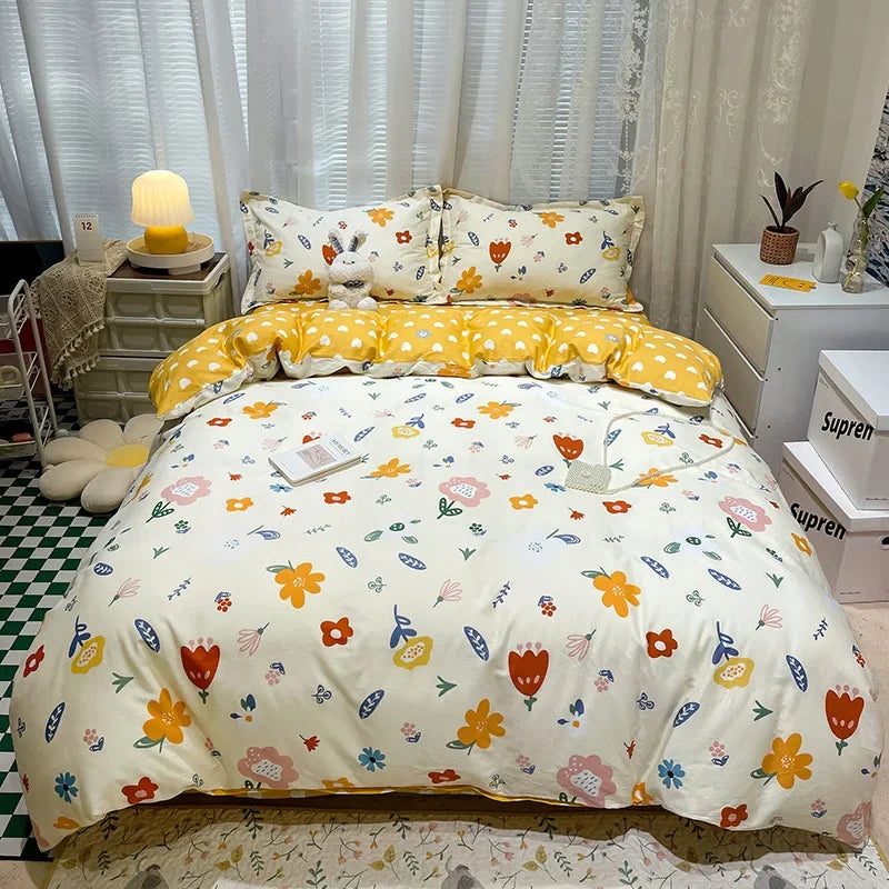 Decorbites™ Blumenmuster Baumwoll-Bettwäsche-Set King-Size, weiches und bequemes Bettbezug-Set