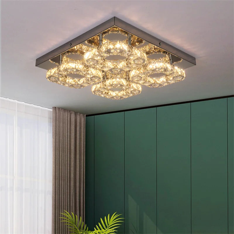 Decorbites™ Kristall-LED-Deckenleuchte: Moderner quadratischer K9-Kronleuchter, dimmbares Edelstahlarmatur.