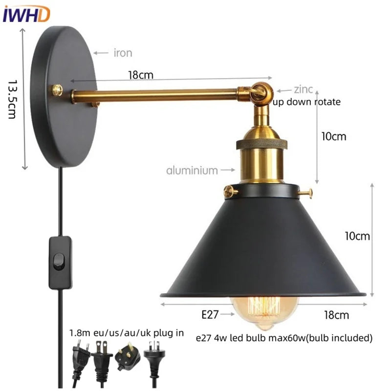 DecorBites™ Gold Industrial LED Wall Lamp for Loft Stair, Coffee Bar, Bedroom
