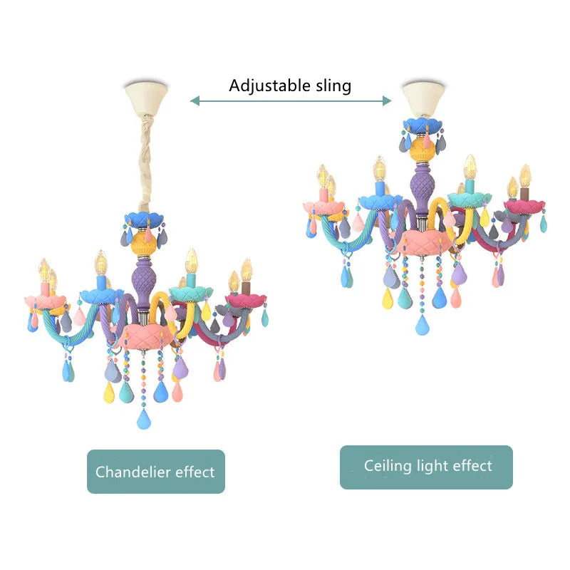 DecorBites™ Crystal Chandelier: Modern Macaron Color Luminaire for Children's Room
