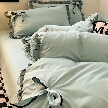DecorBites™ Cotton Embroidery Bedding Set with Lace for All Seasons