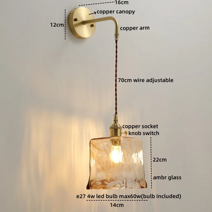 DecorBites™ Glass Copper LED Wall Lights with Knob Switch, Modern Bedside Lamp