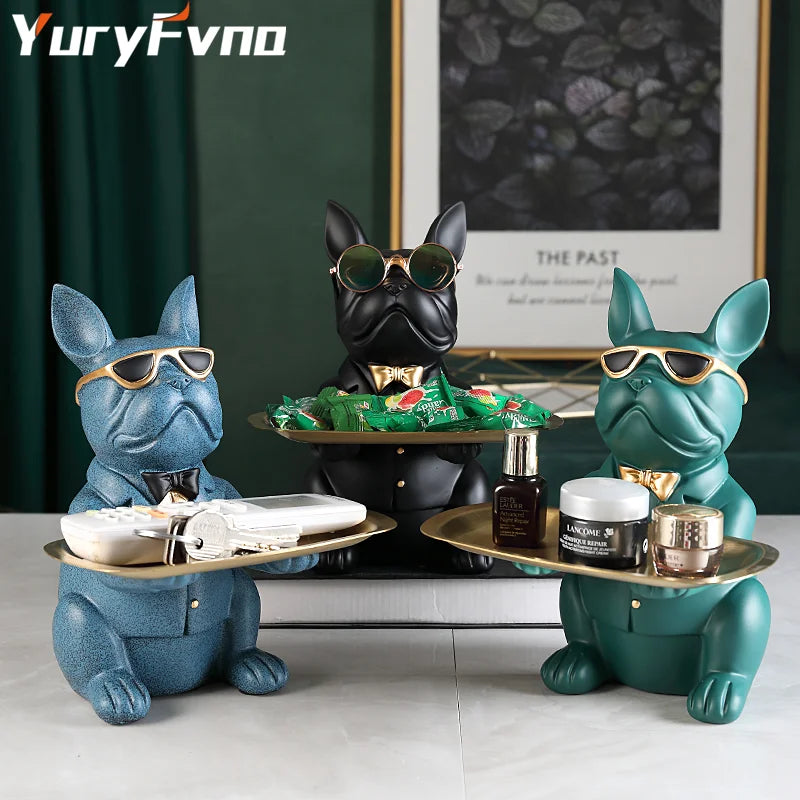 Decorbites™ Französische-Bulldogge-Figur-Tablett-Skulptur-Münzsparbank-Heimdekoration-Statue