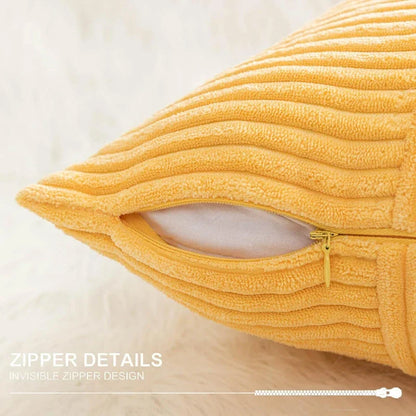 DecorBites™ Corduroy Striped Patchwork Throw Pillow Covers Set, Farmhouse Style Yellow Classic Pillowcases