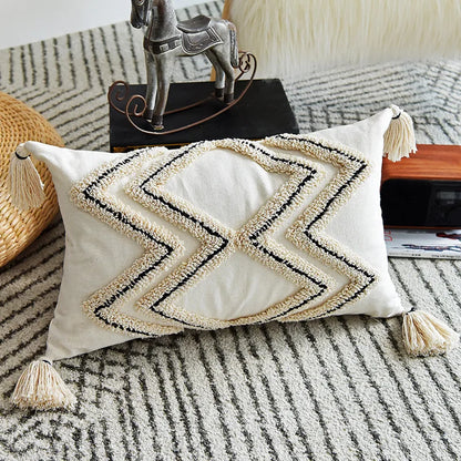DecorBites™ Geometric Embroidery Cushion Cover with Tassel, Home Decor Pillowcase, Various Sizes