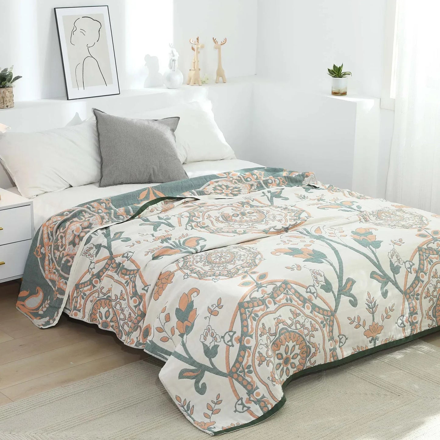 Decorbites™ Boho-Mandala-Baumwolldecke für den Sommer – Doppelseitige weiche Wurfdecke für Betten, Sofas