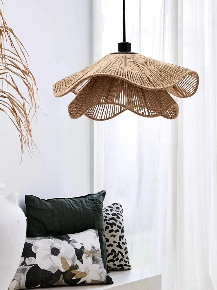 Wabi-Sabi Wicker Petal Pendant Light in Brown Beige