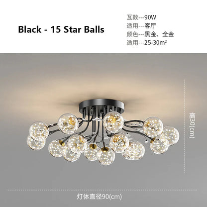 Decorbites™ Glas-Blase-Kugel-Kristall-LED-Deckenleuchte – Schwarzgoldene Ästhetik-Dekoration