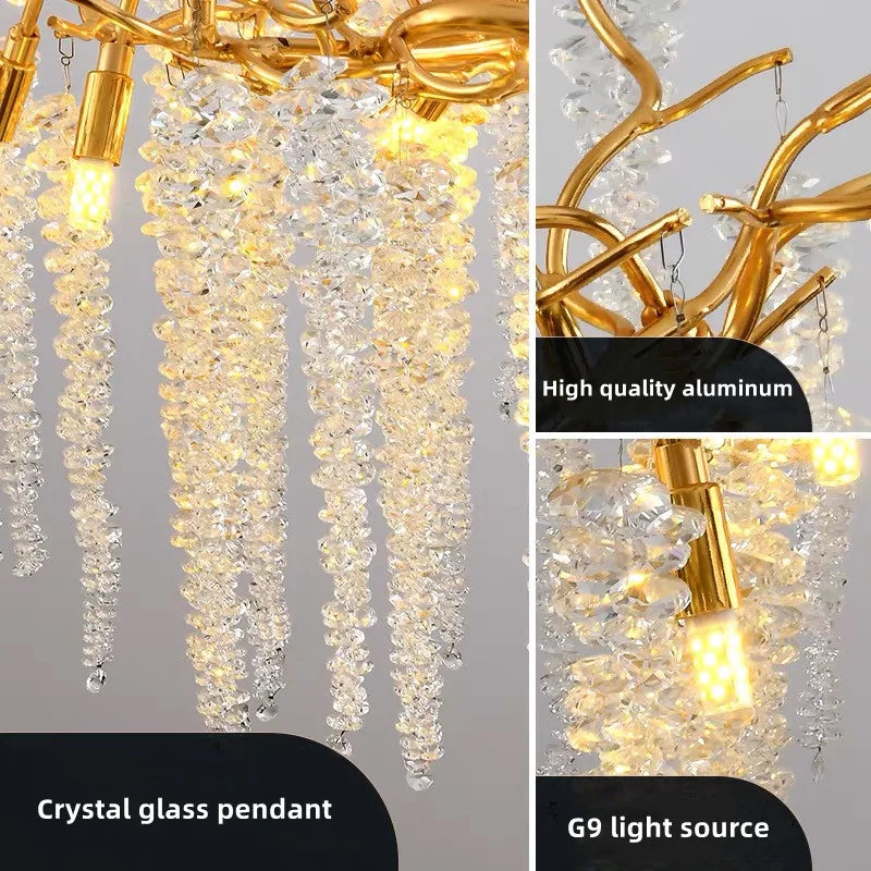 Gold Crystal Branch Chandelier Silver Body D100cm