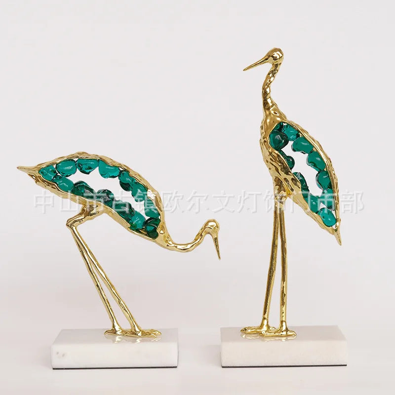 DecorBites™ Crystal Crane Sculpture Green Gem Bird Home Decor Figurine