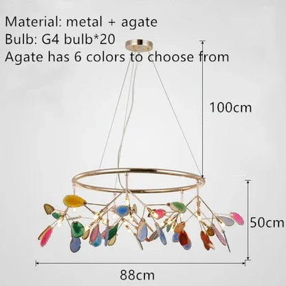 Decorbites™ Bunte Achat-LED-Kronleuchter: Blattförmige Pendelleuchte für romantisches Raumdekoration