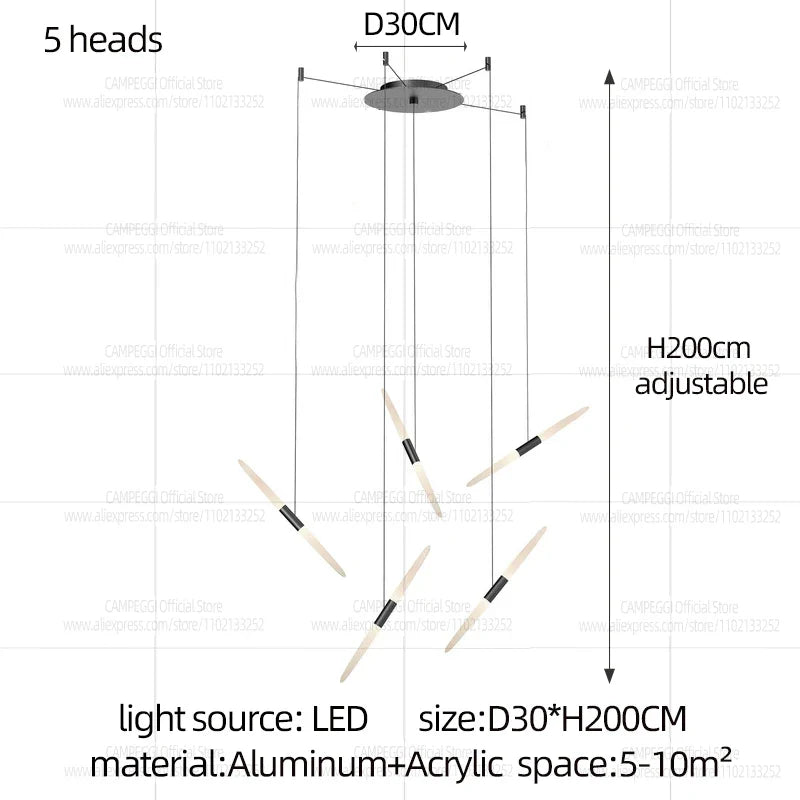 Modern Black Multi-Light Stairwell Pendant Light